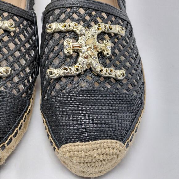 Sam Edelman Womens Espadrille Flats Size 9 Black Raffia Mesh Logo Slip On Shoes - Picture 10 of 15